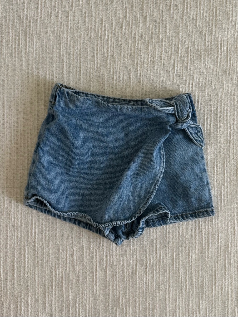 Denim Wrap-Front Girls Skort - Blue